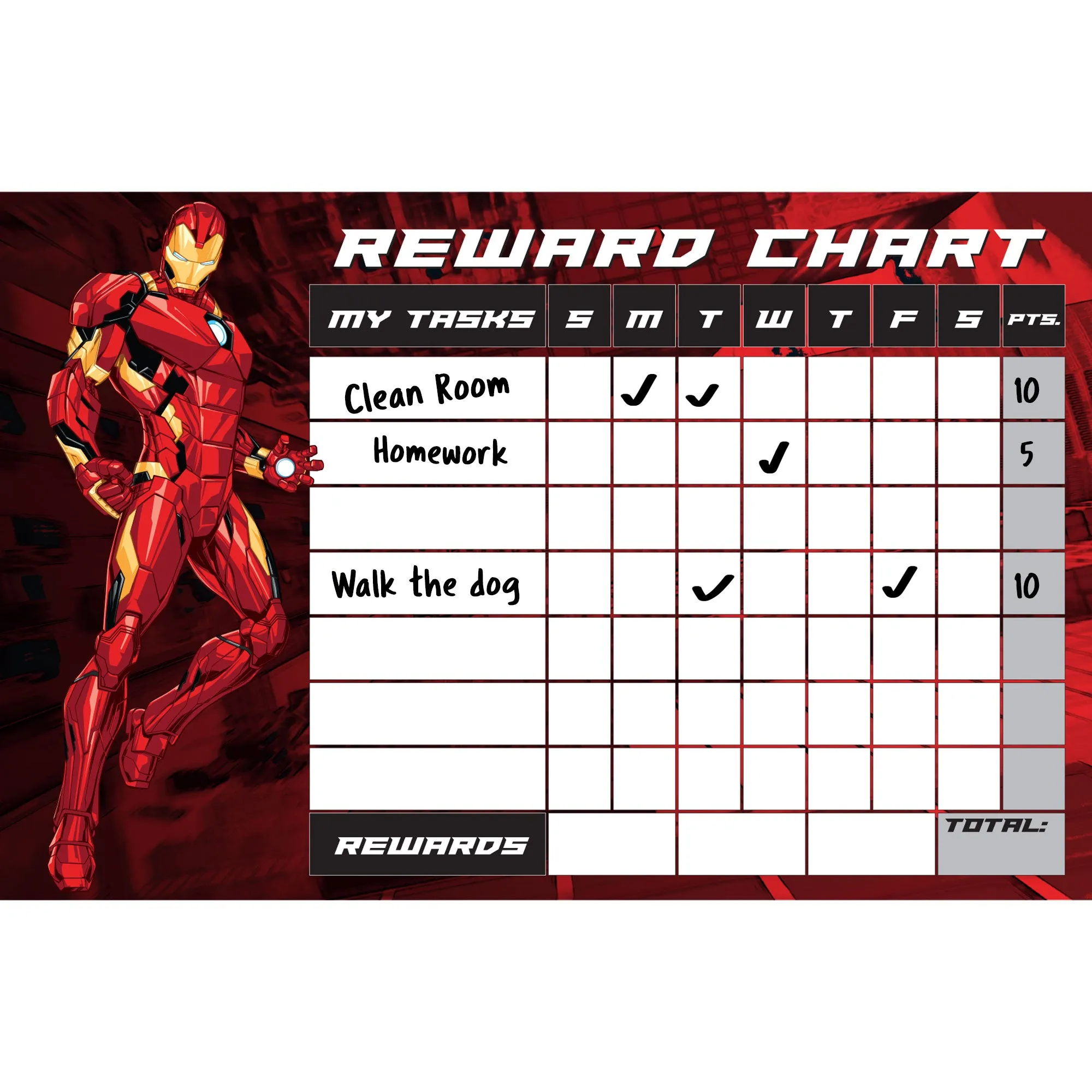 Avengers: IRON MAN Reward Chart Dry Erase        - Officially Licensed Marvel Removable Wall   Adhesive Decal