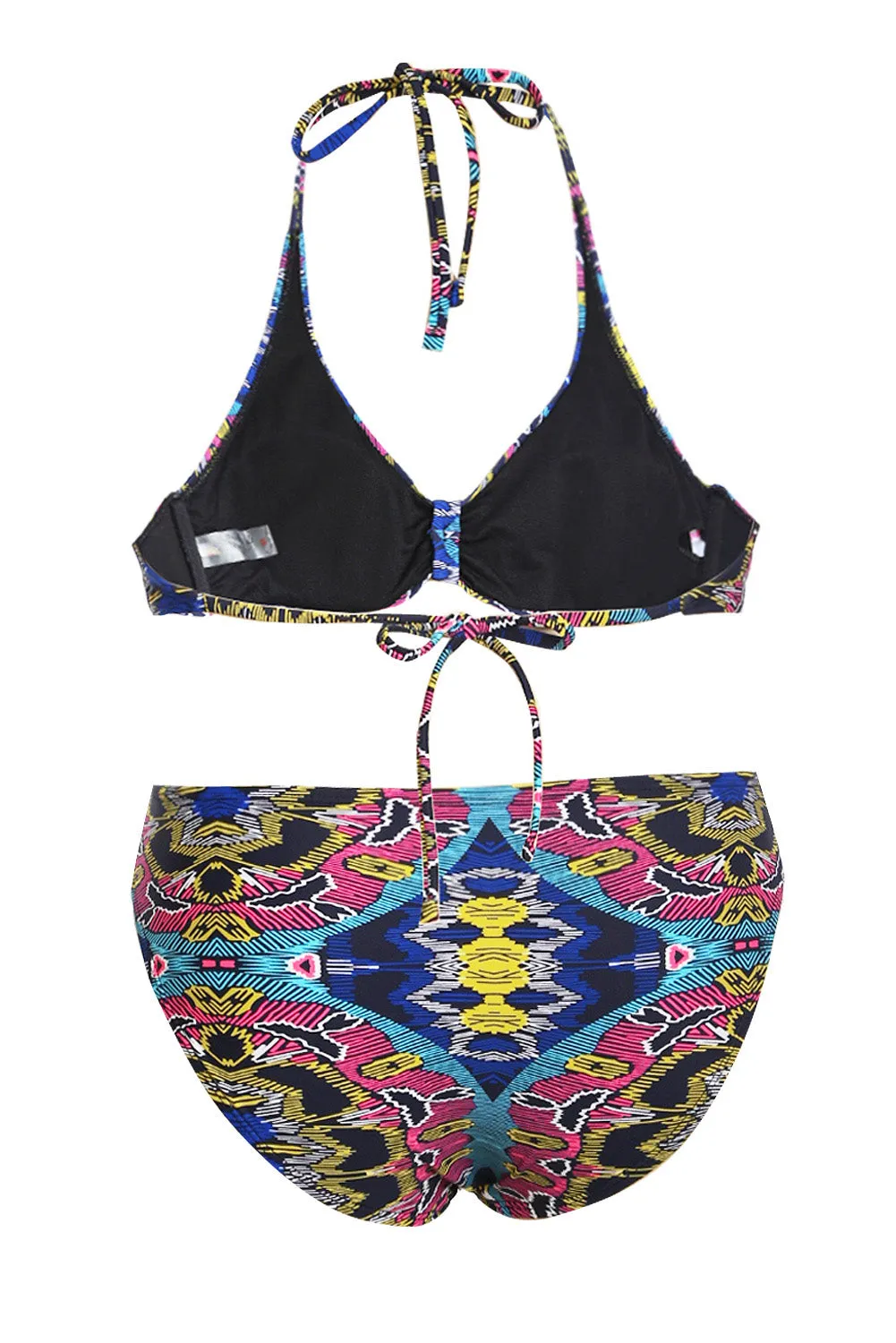 Black Aztec Print Halter Neck Bikini Set