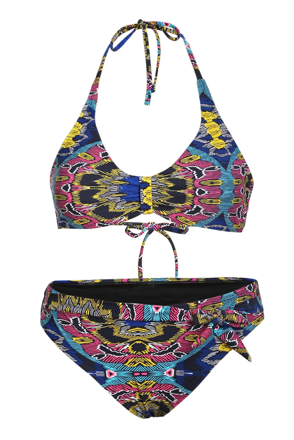 Black Aztec Print Halter Neck Bikini Set