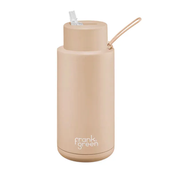 Ceramic Reusable Bottle   Straw Lid (1L) - Soft Stone