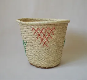 Embroidered Wide Laundry basket from natural palm straw