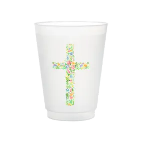 Floral Cross Frosted Cups | Set of 6