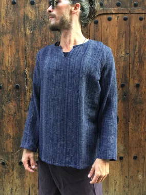 Hand Woven Long Sleeve Kurta Top Midnight Blue