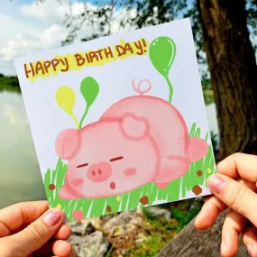 Happy Birthday Little Pig Card, Cute Kids Greeting, Adorable Animal Birthday Wishes, Boy&#39;s Celebration Card, Illustrated Postcards Gift Idea