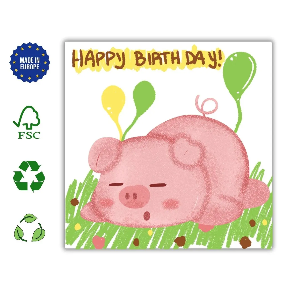 Happy Birthday Little Pig Card, Cute Kids Greeting, Adorable Animal Birthday Wishes, Boy&#39;s Celebration Card, Illustrated Postcards Gift Idea