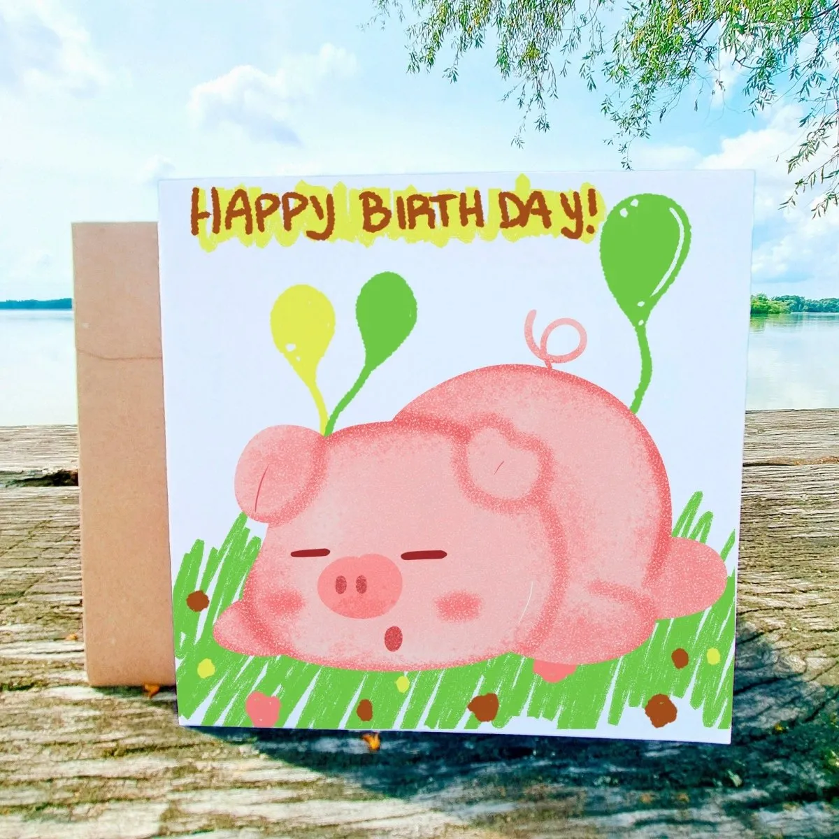 Happy Birthday Little Pig Card, Cute Kids Greeting, Adorable Animal Birthday Wishes, Boy&#39;s Celebration Card, Illustrated Postcards Gift Idea