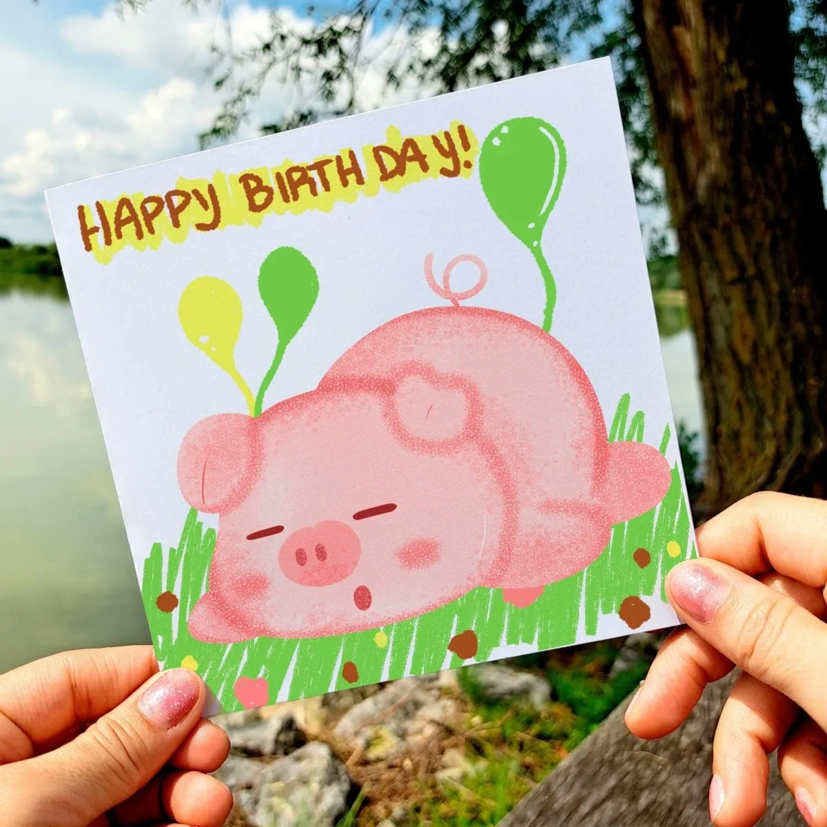 Happy Birthday Little Pig Card, Cute Kids Greeting, Adorable Animal Birthday Wishes, Boy&#39;s Celebration Card, Illustrated Postcards Gift Idea