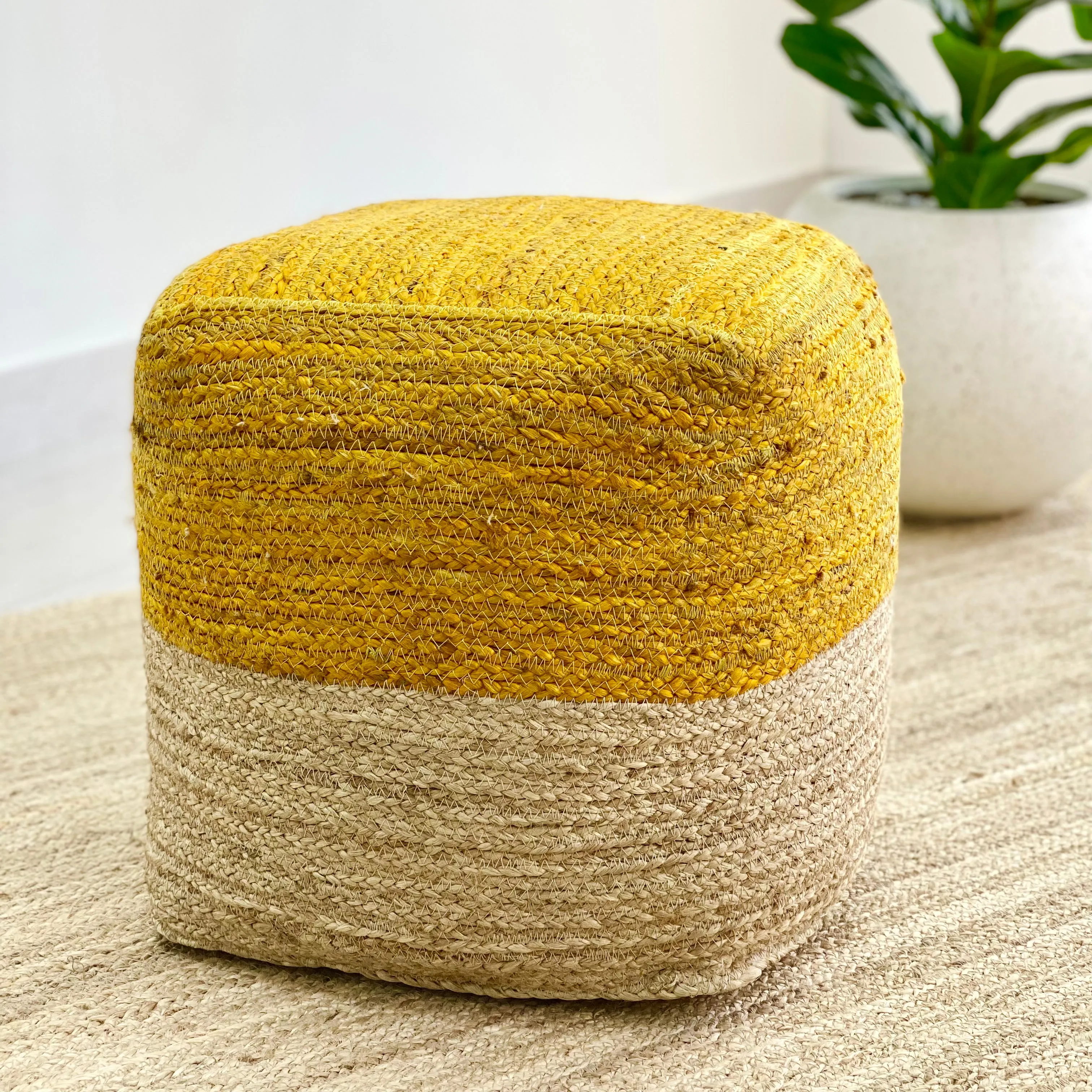 Jute and Coconut Natural and Yellow Ottoman