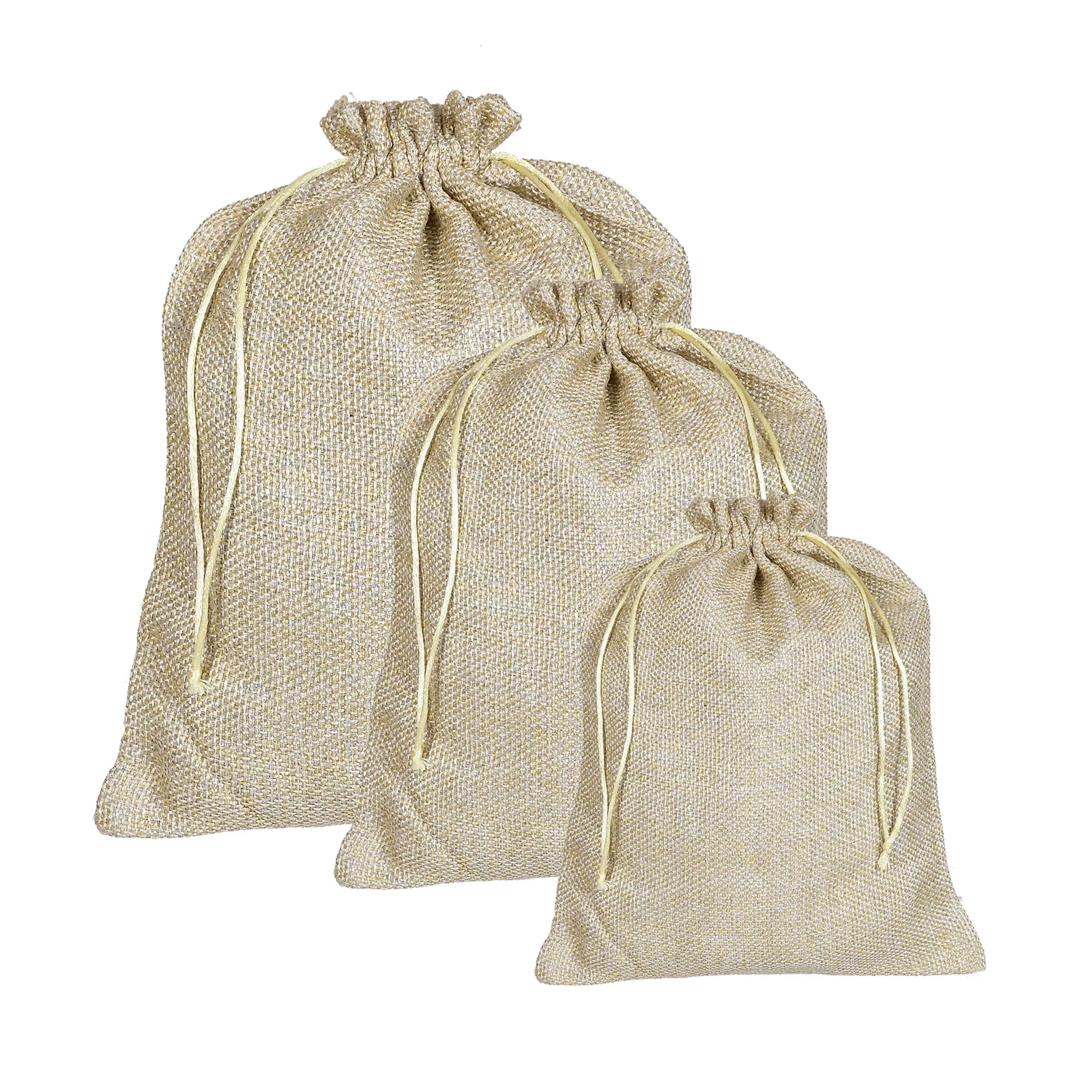 Kuber Industries Jute Potli Bags for Return Gifts with Drawstring|Set of 3 (Gold)