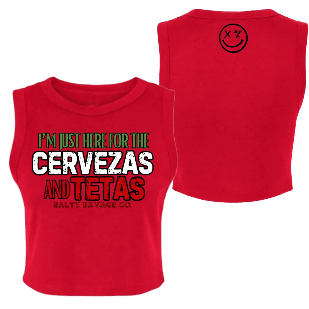 Ladies "CERVEZAS AND TETAS" High Neck Crop Tank | Cinco De Mayo Edition