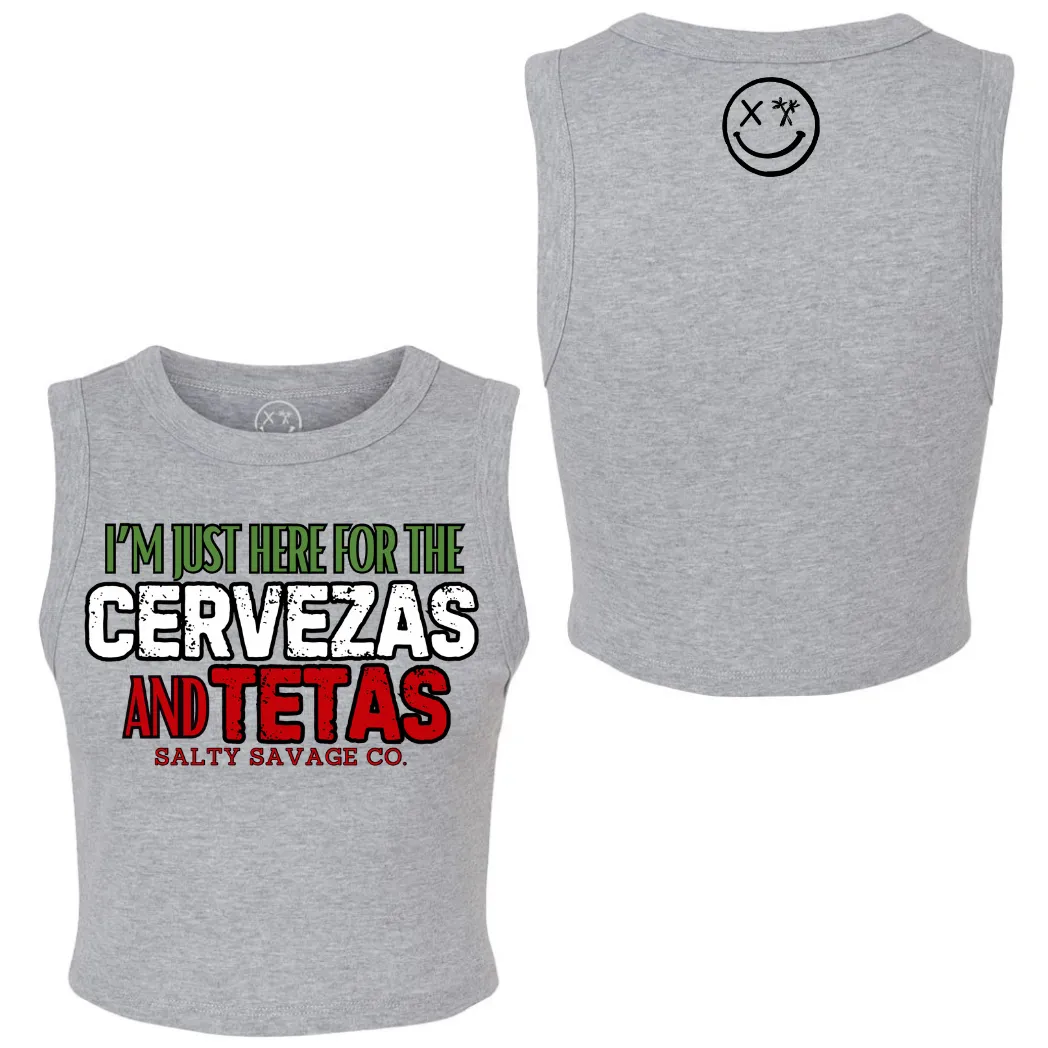 Ladies "CERVEZAS AND TETAS" High Neck Crop Tank | Cinco De Mayo Edition