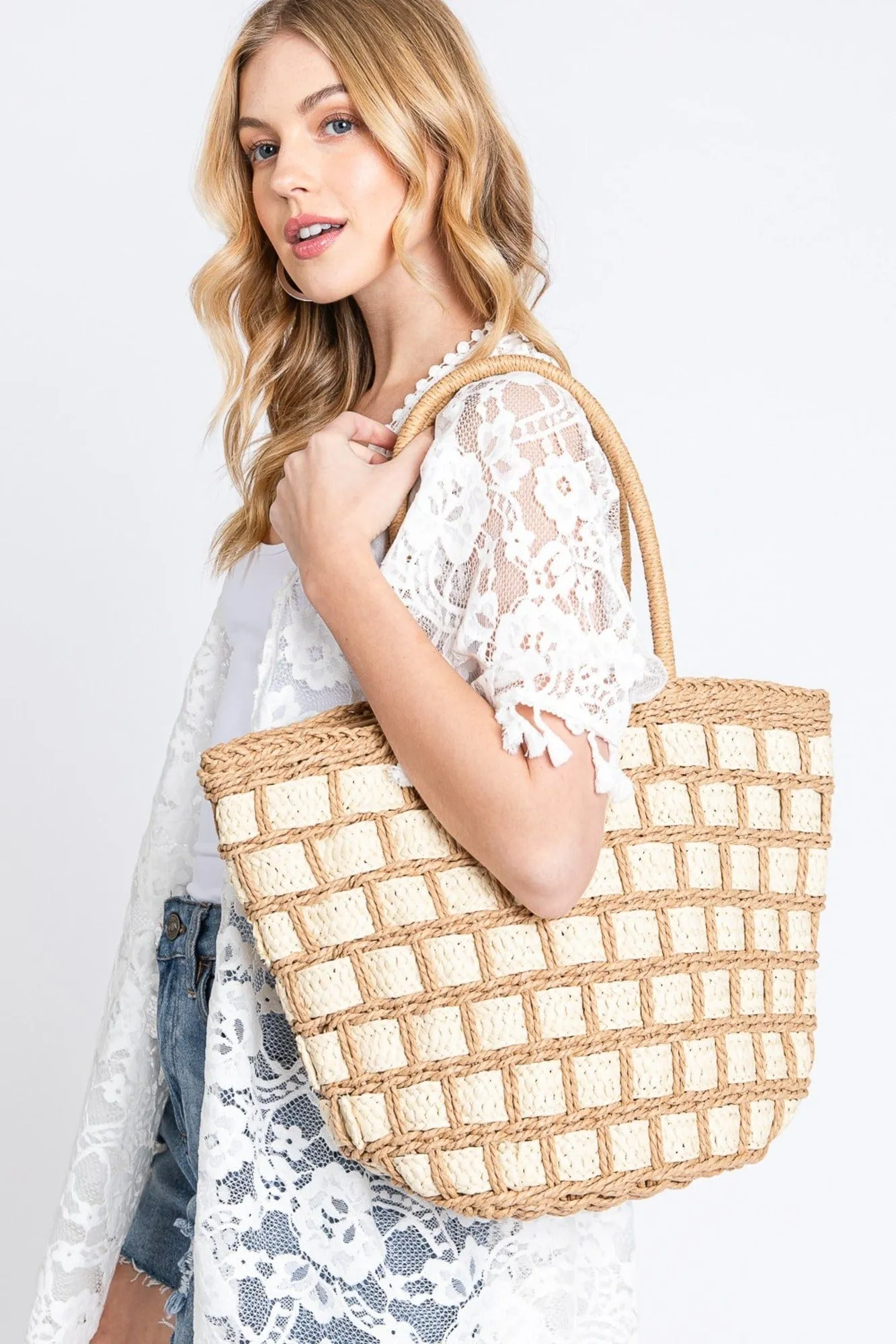 MB0243 Ronnie Two Tone Straw Bag