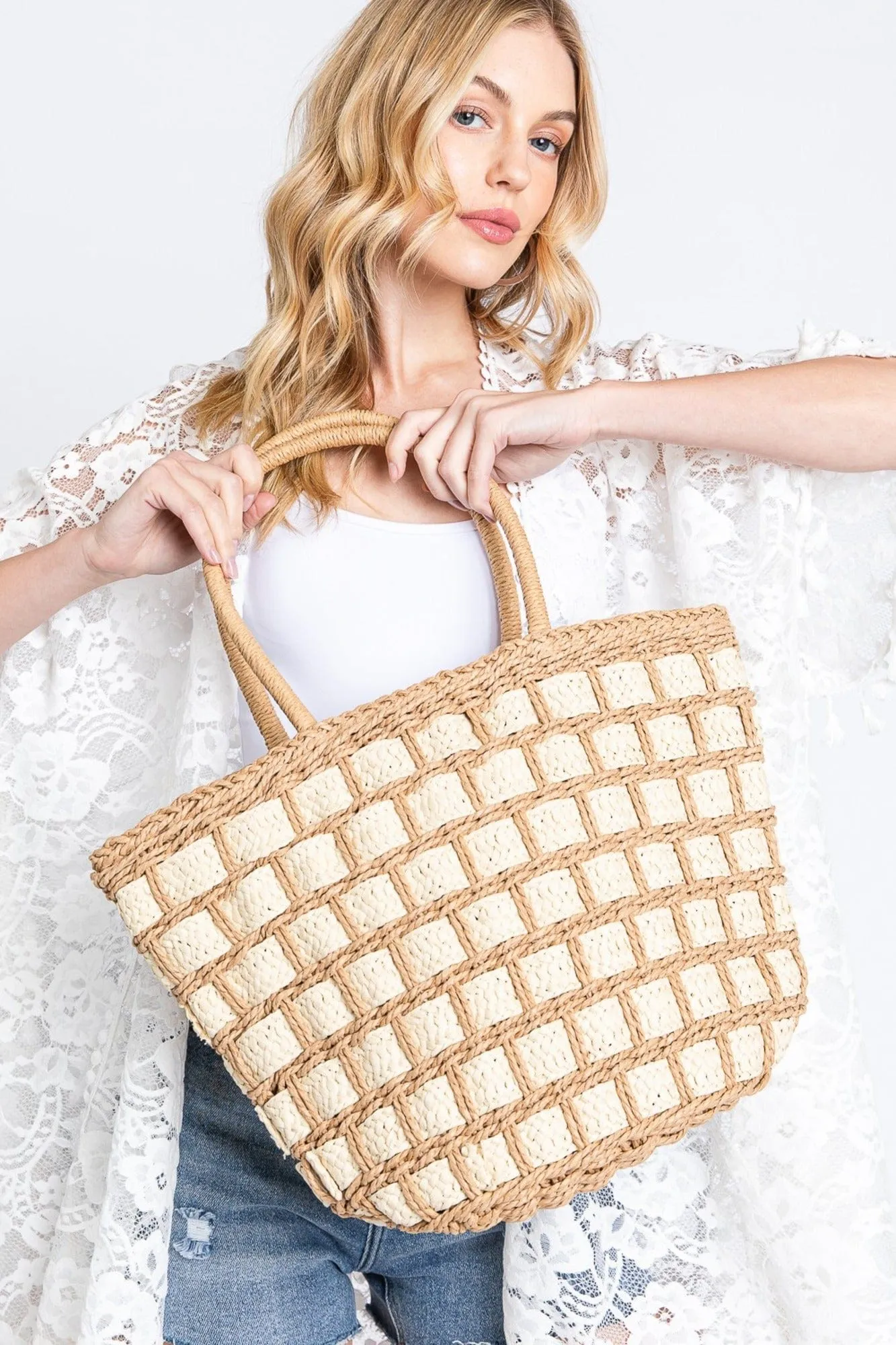 MB0243 Ronnie Two Tone Straw Bag