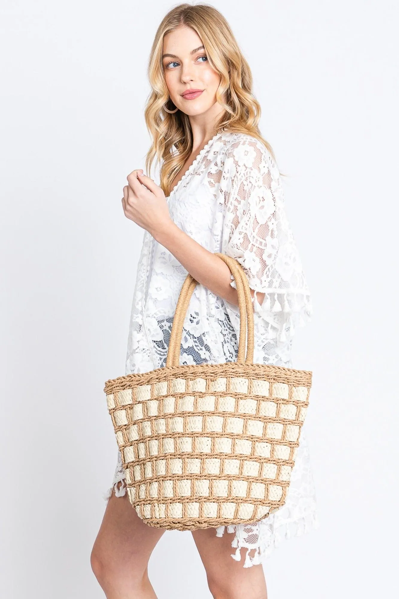 MB0243 Ronnie Two Tone Straw Bag