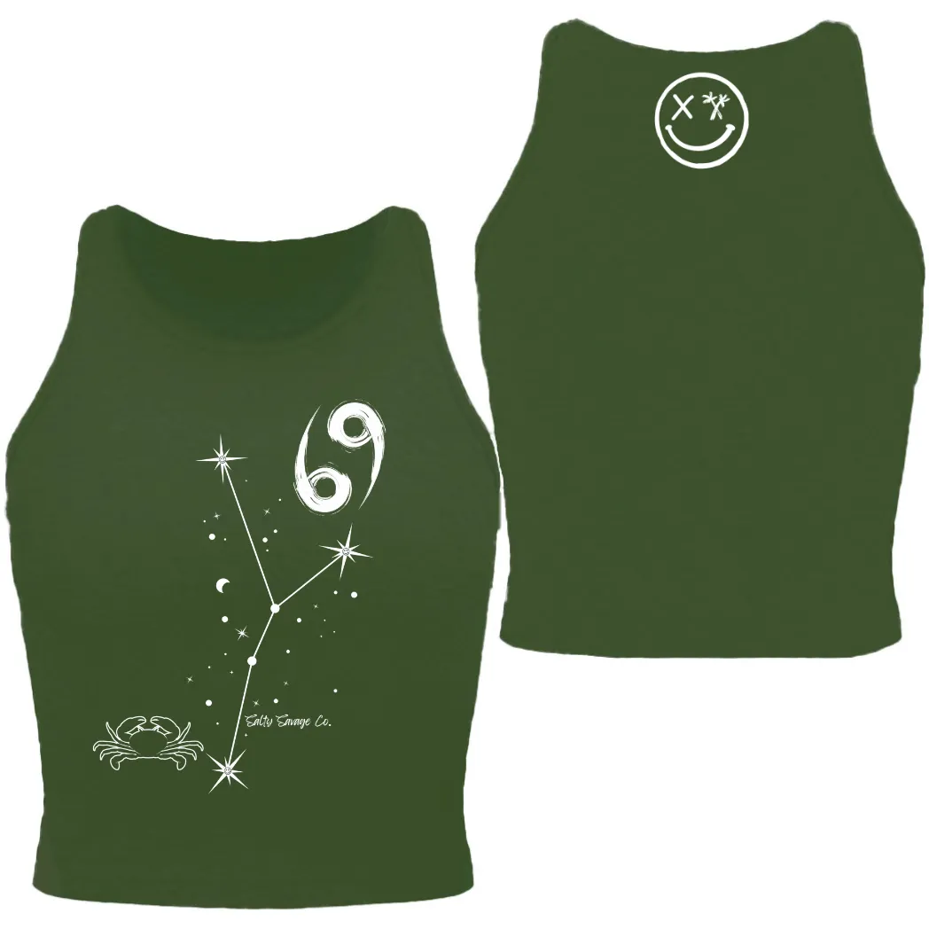 Salty Savage Ladies "Cancer" High Neck Sleeveless Crop Tank | Zodiac Collection