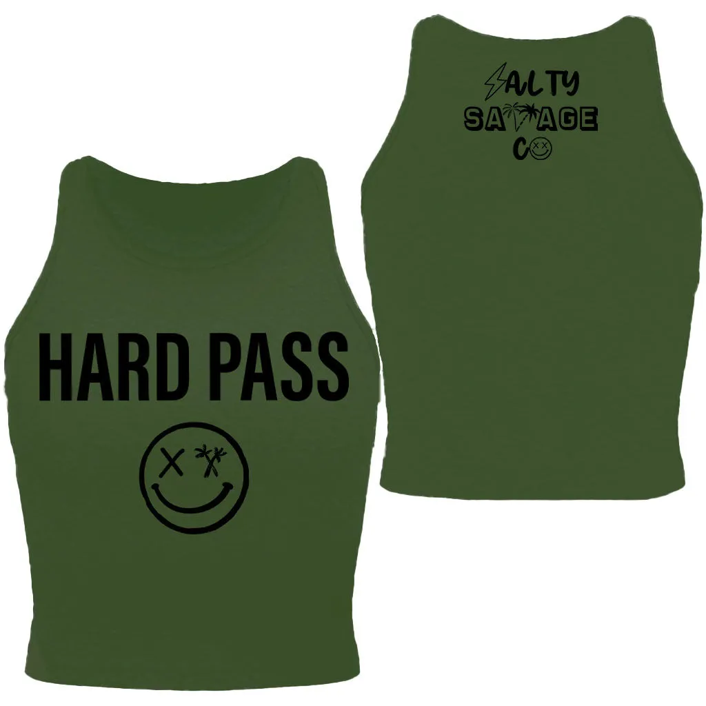 Salty Savage Ladies "HARD PASS" High Neck Sleeveless Crop Tank