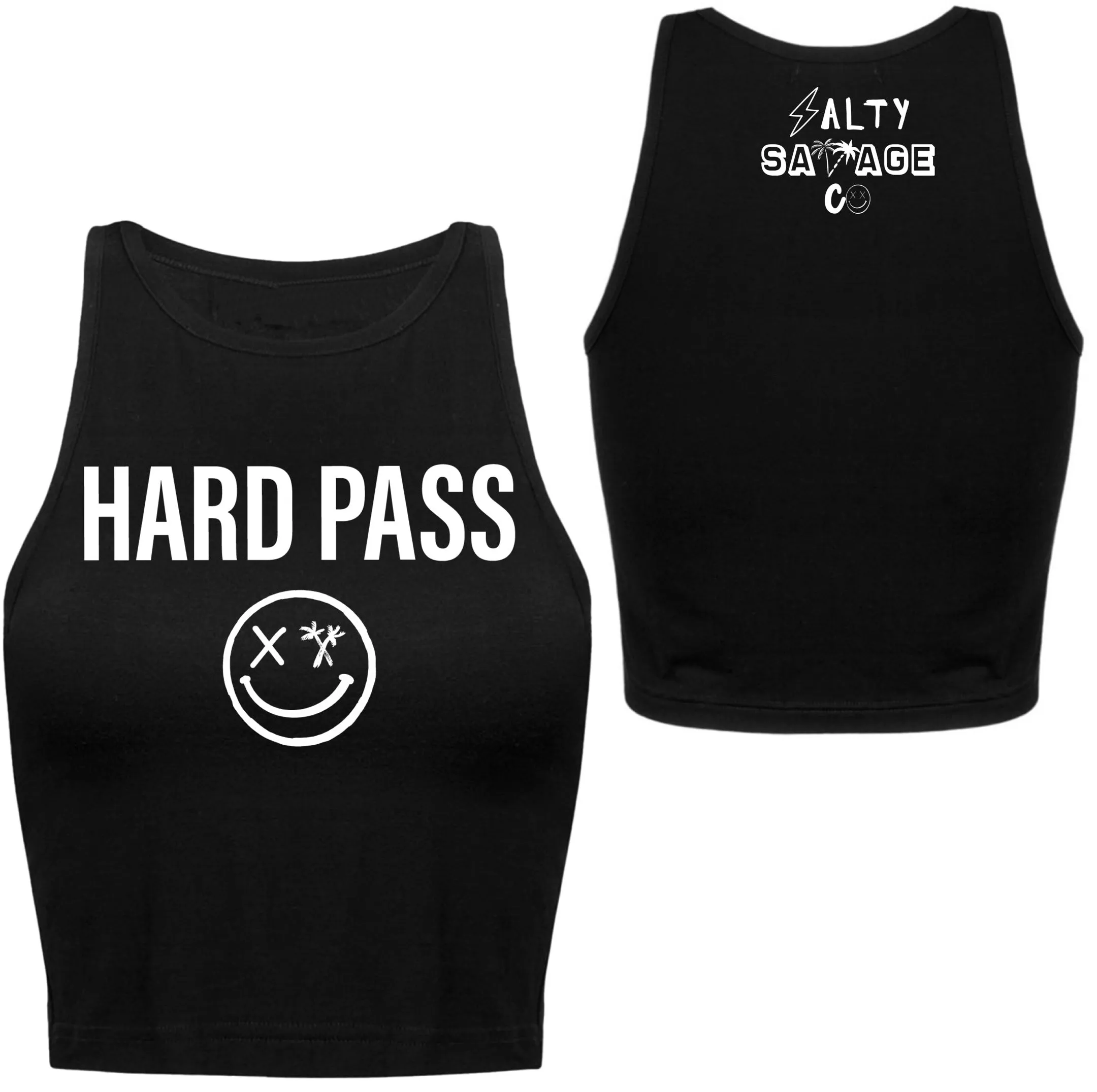 Salty Savage Ladies "HARD PASS" High Neck Sleeveless Crop Tank